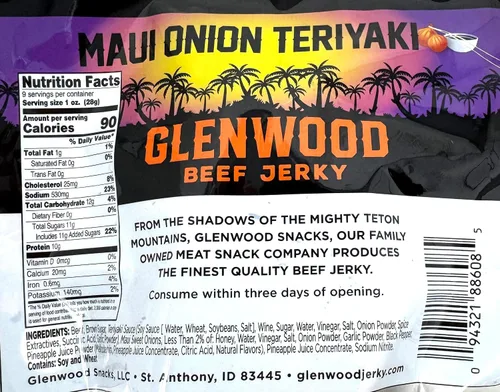 Vista 2 de Glenwood Snacks Carne Jerky Maui Cebolla Teriyaki Jerky 9 oz Bolsa resellable