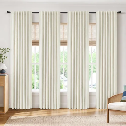 Vista 13 de INOVADAY Cortinas 100% opacas de 84 pulgadas de largo, juego de 4 paneles de lino con pestaña trasera y bolsillo para barra, cortinas opacas