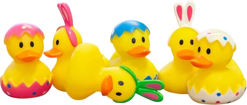 Vista 3 de Pato de goma de Pascua, conejo, conejo, paquete de seis patitos para niños, huevos de Pascua, regalos de cumpleaños, baby showers, actividades