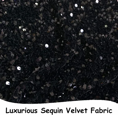 Vista 2 de Tela de lentejuelas negras de terciopelo de 1 yarda de largo, tela de lino brillante para coser, tela de spandex de terciopelo para vestido