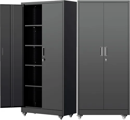 Vista 19 de Pataku Armario de almacenamiento de metal, armario de garaje con puertas y estantes, 36 pulgadas de alto x 32 pulgadas de ancho x 16 pulgadas