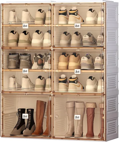 Vista 10 de ANTBOX Organizador portátil de estante para zapatos para armario y entrada, gabinete de almacenamiento de zapatillas apilable con puerta magnética