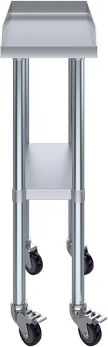 Vista 4 de AmGood Mesa de trabajo comercial con protector contra salpicaduras y salpicaduras laterales con ruedas NSF