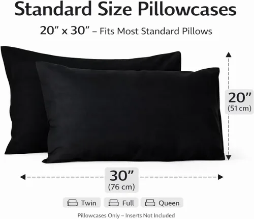 Vista 2 de Evolive Juego de 2 fundas de almohada de microfibra cepillada ultra suave con cierre de sobre (tamaño estándar de 20 x 30 pulgadas, color negro)