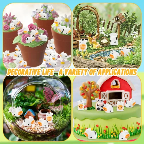 Vista 3 de Juego de 35 mini figuras de vaca de resina, animales del bosque, vacas en miniatura, juego de figuras de animales de resina, pequeños animales