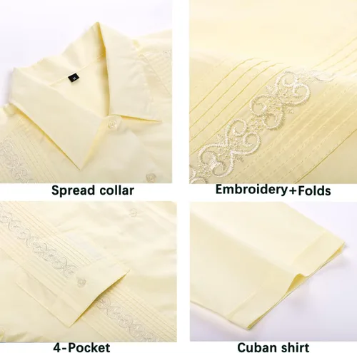 Vista 4 de MAXJON Camisas de guayabera para hombre, camisas cubanas de manga corta