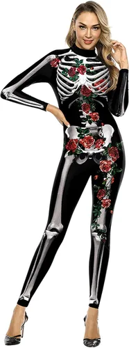 Vista 7 de KatchOn, Halloween Roses Skeleton Costume Women - Halloween Costumes for Women Day of The Dead Skeleton Bodysuit Women