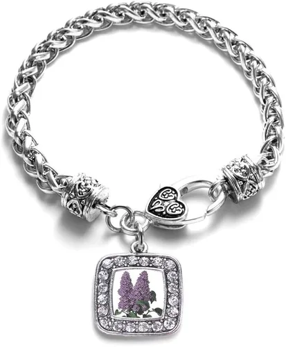 Vista 27 de Pulsera de dijes cuadrados de plata con joyería de circonita cúbica