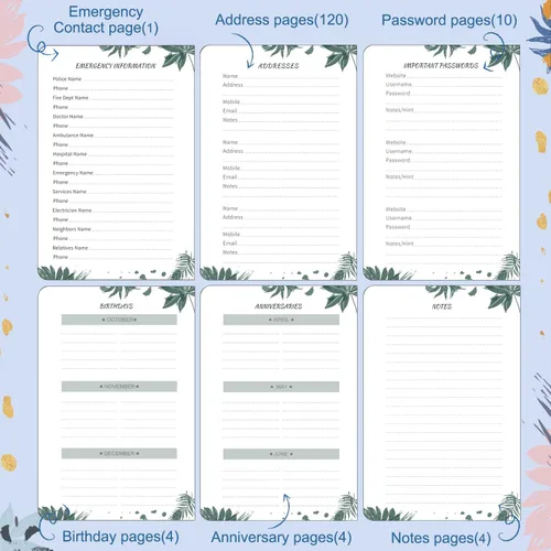 Vista 4 de JUBTIC Address and Password Book with Alphabetical Tabs Hardcover Spiral Bound Address Organizer for Contacts,Internet Website Logins,Telephone Book