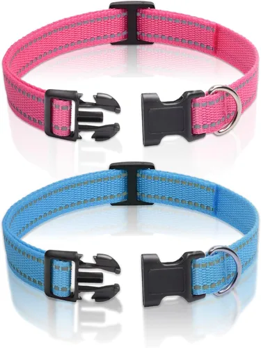 Vista 9 de Correa de repuesto para collar de choque, 3/4 pulgadas, paquete de 2, collar de perro ajustable reflectante, naranja y rosa, tamaño de cuello de 8 a