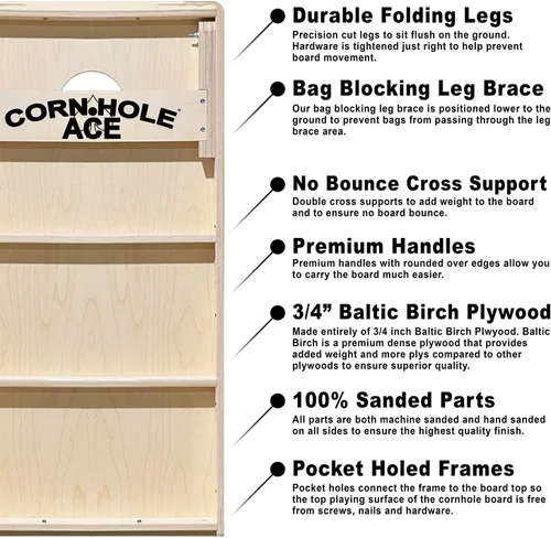 Vista 4 de CornholeAce ACE PRO State Flags Professional Cornhole Boards - No Bounce! Triple Wide Legs, 3/4" Baltic Birch Plywood, Handles, Regulation Size Texas