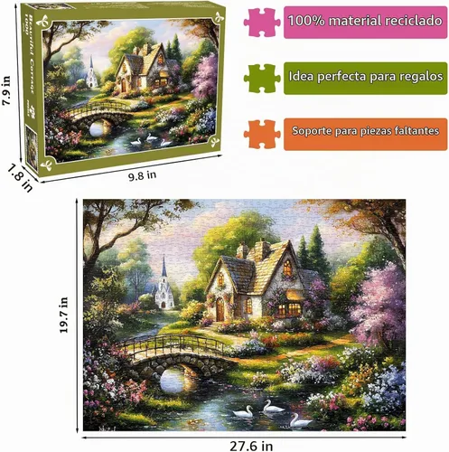 Vista 2 de Hermosos rompecabezas de cabaña de 1000 piezas para adultos, pintorescos rompecabezas de iglesia de 1000 piezas para adultos Hermosa cabaña