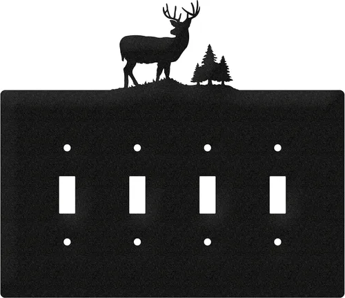 Vista 6 de SWEN Products Deer Wildlife - Cubierta para placa de pared (interruptor doble, negro)
