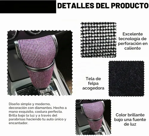 Vista 3 de KEVWR - Funda para palanca de cambios de coche con cristales brillantes, protector de palanca de cambios con brillo de strass, accesorios de Rosa