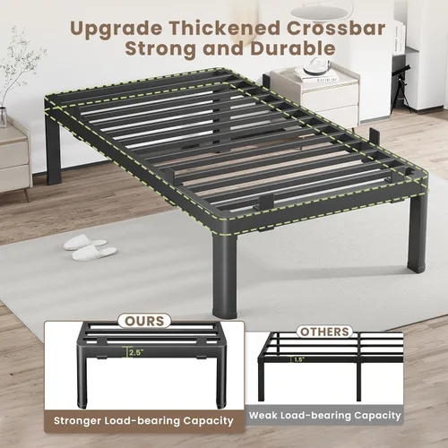 Vista 47 de MAF - Base de cama de plataforma de 14 pulgadas para cama individual con listones de madera, base de cama de metal resistente de 3500 libras