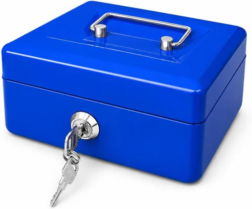 Vista 12 de Caja de efectivo de acero con cerradura de llave, organizador de dinero pequeño de metal con bandeja para dinero, caja de almacenamiento de efectivo