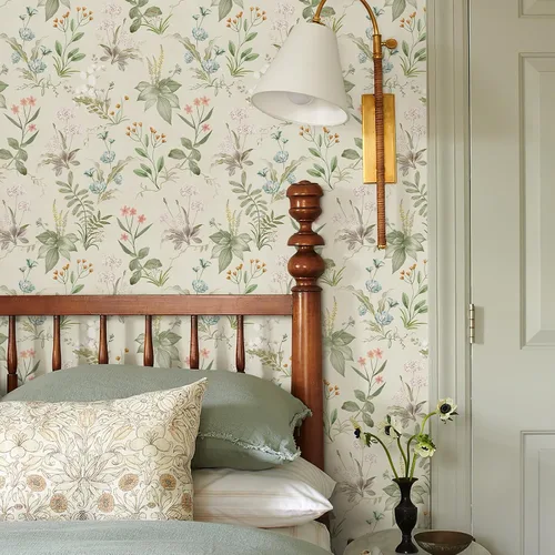 Vista 6 de Simon&Siff - Papel tapiz vintage despegar y pegar beige floral papel adhesivo flores silvestres botánico removible amigable para inquilinos 17,3
