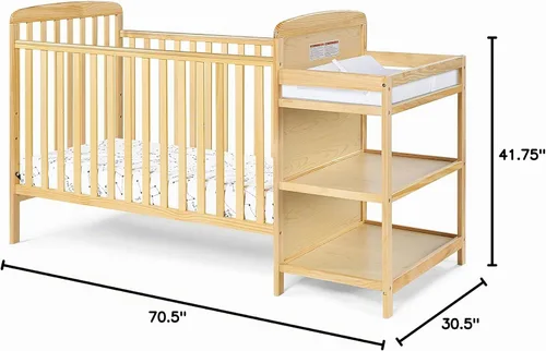 Vista 5 de HomVent Combo de cuna convertible 3 en 1 y cambiador, cuna de bebé con cambiador (natural)