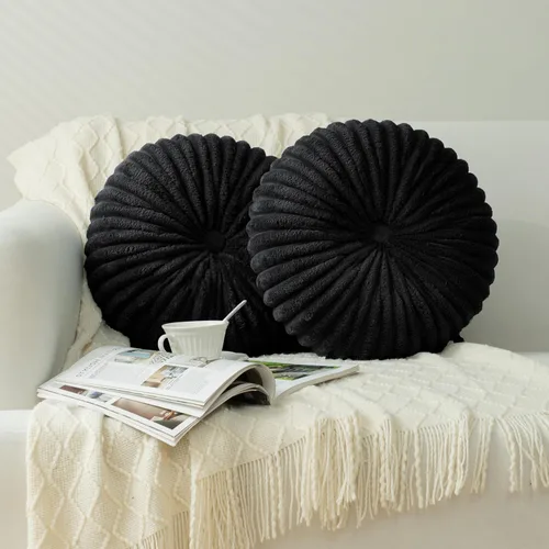 Vista 23 de HIG - Juego de 2 almohadas decorativas plisadas redondas de terciopelo verde manzana