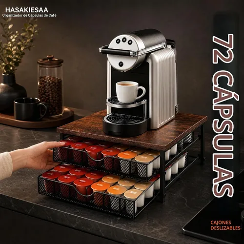 Vista 5 de Soporte para cápsulas de café para mostrador, cajón de cápsulas de café Soporte para tazas K de 72 capacidades, cestas deslizantes, almacenamiento