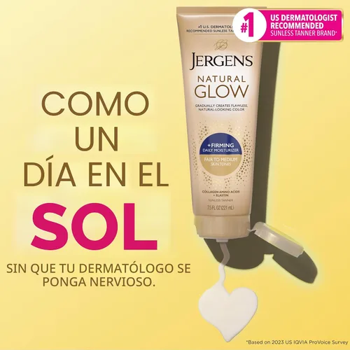 Vista 3 de Jergens Natural Glow +Loción corporal autobronceadora reafirmante, tono de piel justo a medio, hidratante bronceador sin sol con colágeno
