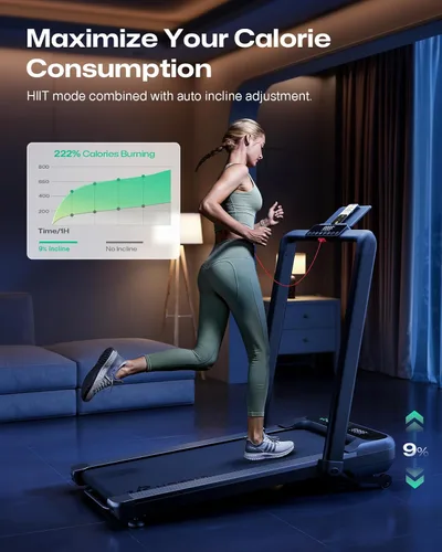 Vista 8 de UREVO Smart Treadmill with 9% Incline, 3-in-1 Foldable Treadmill with Handle for Home/Office Fitness, Runner-Focused Design, 6 HIIT Programs & Auto