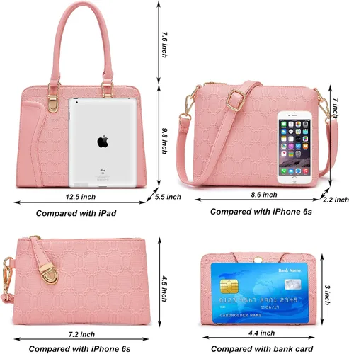 Vista 66 de Bolsos de mano de moda para mujer, bolsa de hombro, asa superior, bolsa de mano, juego de 4 piezas