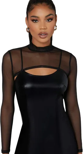 Vista 4 de SweatyRocks Camiseta corta de manga larga con cuello alto falso para mujer