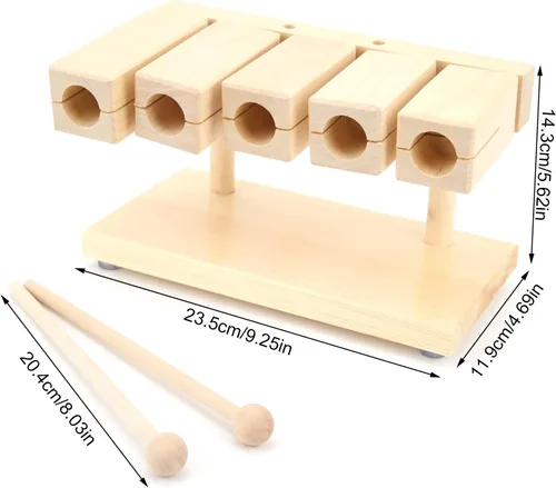 Vista 4 de Kuuleyn Bloque de ritmo de madera maciza con mazo, instrumento de percusión musical, bloque de percusión de madera, bloques de arce rítmico de 5