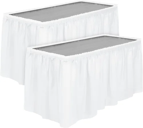Vista 8 de TURSTIN 2 faldas de mesa de plástico negro de 14 x 29 pies para mesas rectangulares, mantel ajustable, mantel desechable para fiestas de cumpleaños
