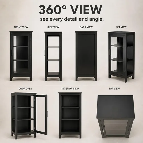 Vista 6 de Ergode Vitrina de madera amapola – negro, puerta de cristal, estantes ajustables – Solución versátil de almacenamiento y exhibición para el hogar