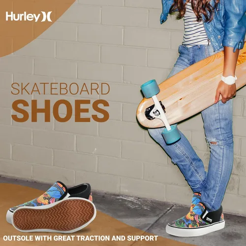 Vista 4 de Hurley Zapatos deportivos de lona sin cordones para niños, zapatos deportivos de corte bajo para niños y niñas, tenis casuales