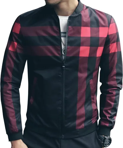 Vista 4 de LOGEEYAR Chaqueta bomber para hombre, casual, ajustada, estampada, abrigo