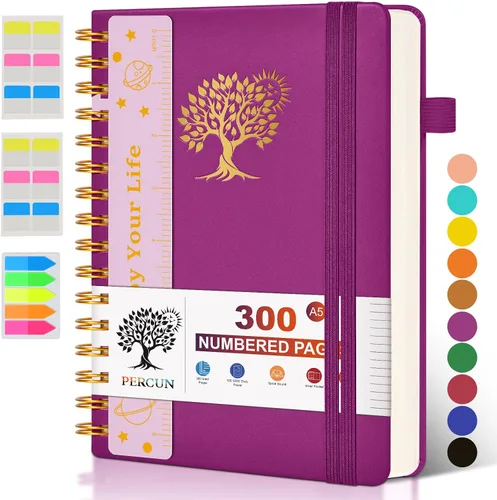 Vista 13 de Cuaderno grande en espiral para mujeres y hombres, 300 páginas rayadas numeradas, con rayas universitarias, cuaderno encuadernado en espiral de tapa