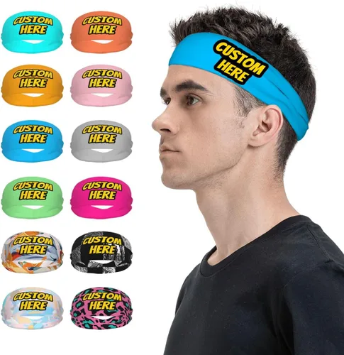 Vista 40 de Diadema deportiva personalizada para añadir cualquier foto texto, logotipo, personalizable, bandas elásticas que absorben la humedad para mujeres