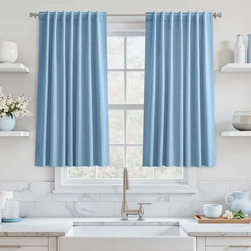 Vista 58 de UHITECH Cortinas cortas de lino de 24 pulgadas de largo para ventanas pequeñas de granja, cortinas opacas modernas para sala de estar, pestañas