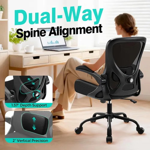 Vista 3 de AreShark Silla de Oficina - Silla de Escritorio Ergonómica de Malla Respirable con Soporte Lumbar Ajustable y Reposabrazos Abatibles - Silla