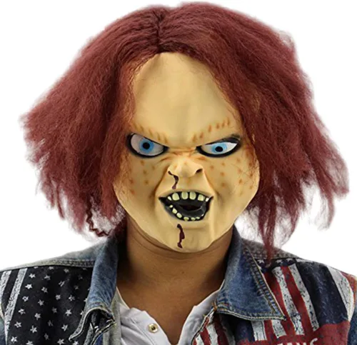 Vista 2 de Máscara aterradora de Halloween, máscara espeluznante de Halloween para niños, máscaras de látex de terror para adultos, figuras de acción