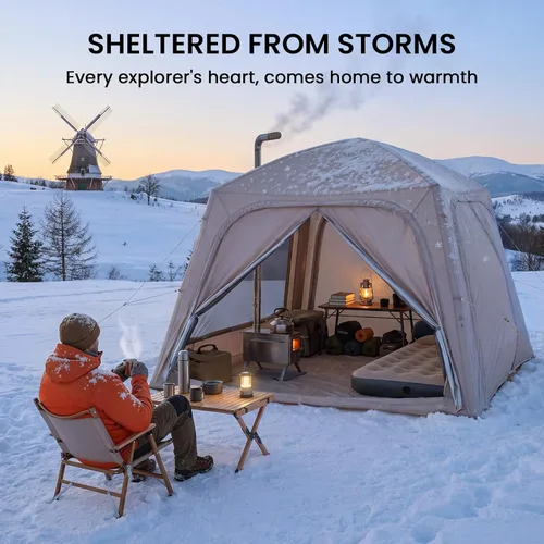 Vista 5 de Inflatable Tents for Camping, Blow Up Tent with Hand Pump, Easy Setup Inflatable Hot Tent with Stove Jack, Waterproof Oxford Air Glamping Tents for