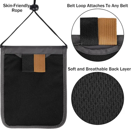 Vista 5 de Bolsa de viaje para el cuello, cartera para pasaporte familiar, funda organizadora con bloqueo RFID