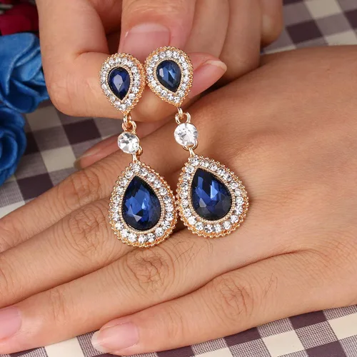 Vista 4 de BriLove 8 pendientes colgantes de cristal con forma de lágrima para mujer Cristal