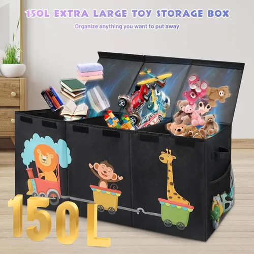 Vista 7 de Caja de juguetes XL - Contenedores de almacenamiento de juguetes con tapas, baúl plegable para niños y niñas, organizador de juguetes grandes