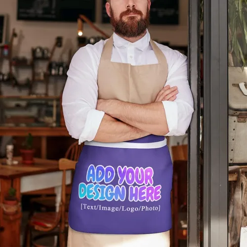 Vista 276 de AXKEUDO Delantal personalizado con bolsillos, delantales de cintura para camarera para cocinar en casa, restaurante, servir trabajo