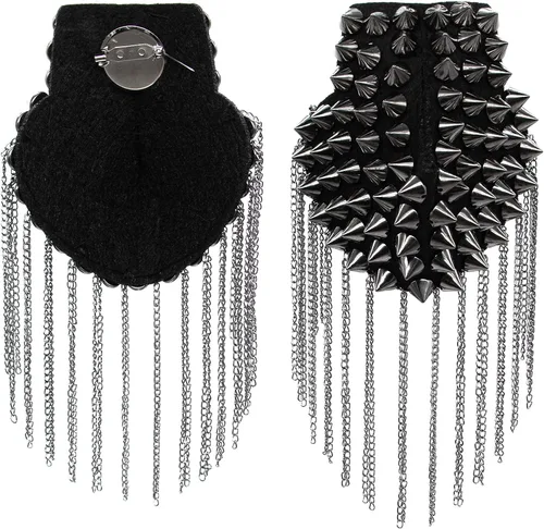 Vista 6 de AUEAR, 1 Pair Rivet Shoulder Epaulets Tassel Chain Fashion Metal Epaulettes Badge for Men and Women