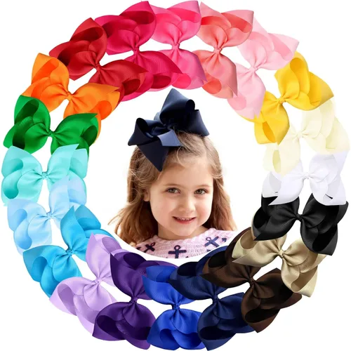 Vista 11 de 20 unidades de Oaoleer, pinzas de cocodrilo con lazos de grogrén en capas de 11.4 cm, accesorios para el cabello para bebés, niñas pequeñas, niños