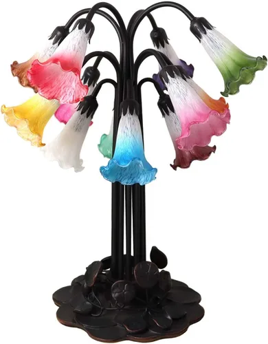 Vista 7 de Bieye L10849 Lámpara de mesa de acento de vidrio soplado con flor de lirio para decoración de sala de estar/dormitorio (1 luz, púrpura)