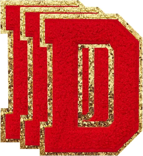 Vista 170 de 3 parches de letras de felpilla roja, parches de letras termo-adhesivas de 4-1/2" con brillantina para ropa, S