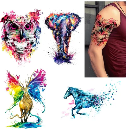 Vista 11 de GLARYYEARS - Tatuajes temporales para hombre, diseños realistas de animales en 3D 24 large waterproof fake tattoos. Painless 15-sec application