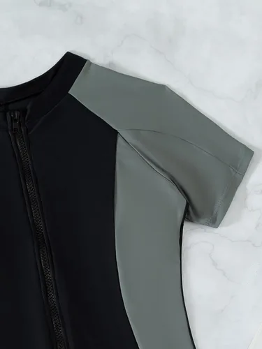 Vista 4 de Floerns Traje de baño deportivo de una pieza con cremallera frontal tropical para mujer