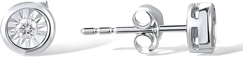 Vista 2 de Santuzza Aretes de oro macizo de 10 quilates con placa milagrosa con diamante delicado para mujer